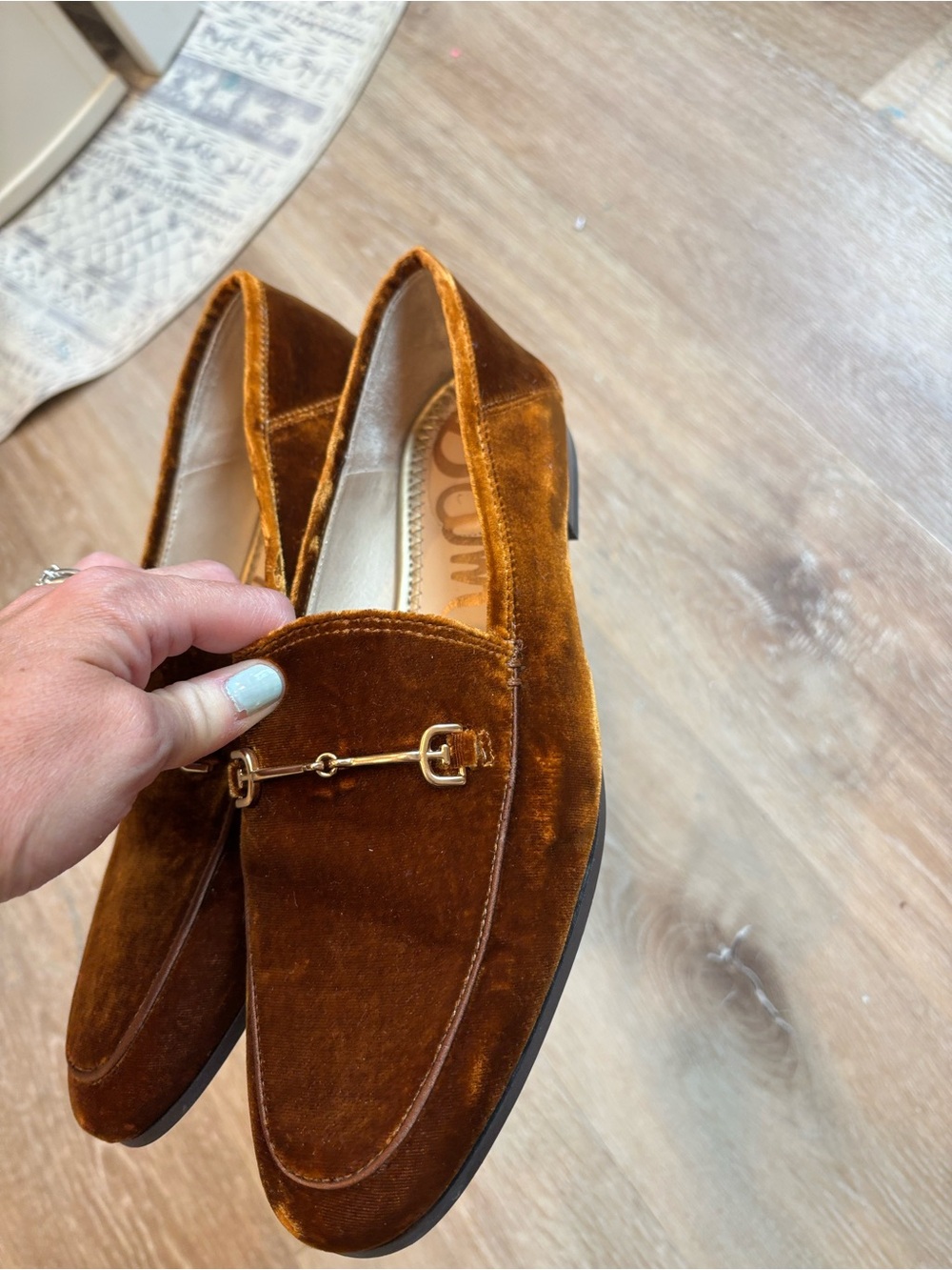 Women’s Velvet Loafers in Brown with Metal Bit - Picture 3 of 8